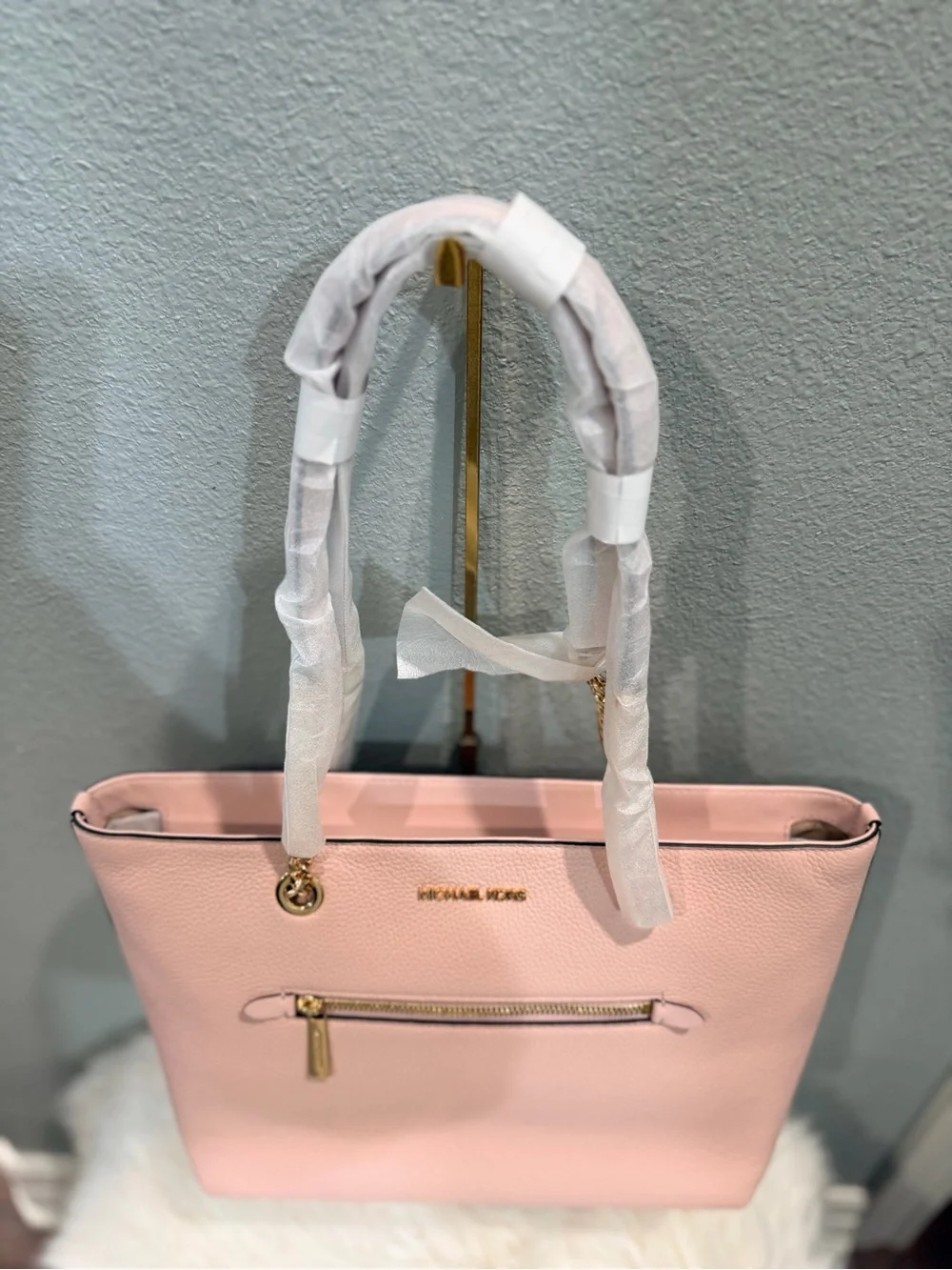 Michael Kors Jet Set Tote Pale Pink Pebbled Leather Tote